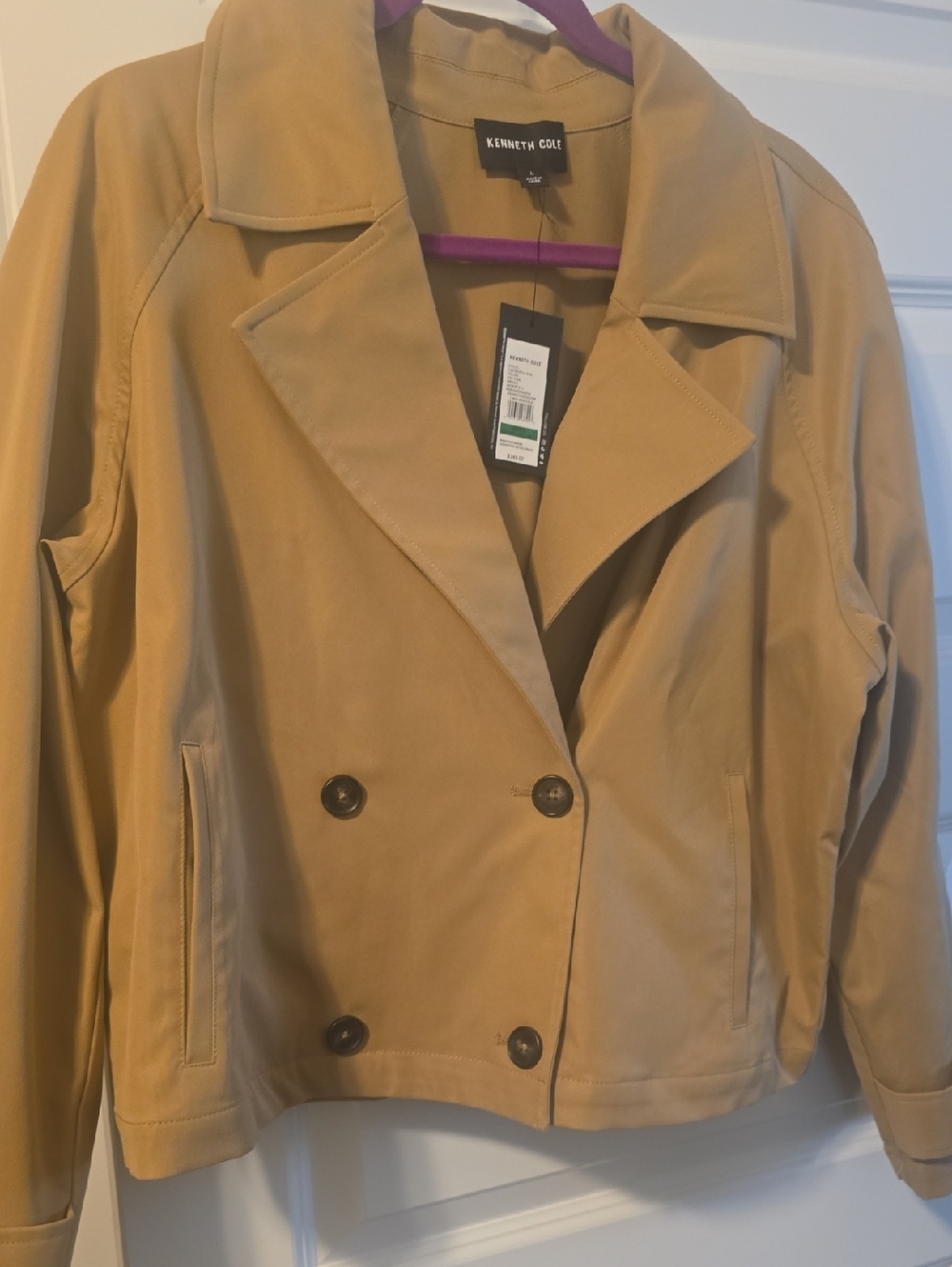 Kenneth Cole Camel Tan Double-Breasted Pea Coat NWT